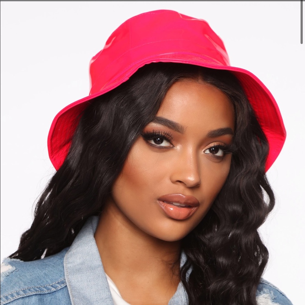 Hot pink PU bucket hat